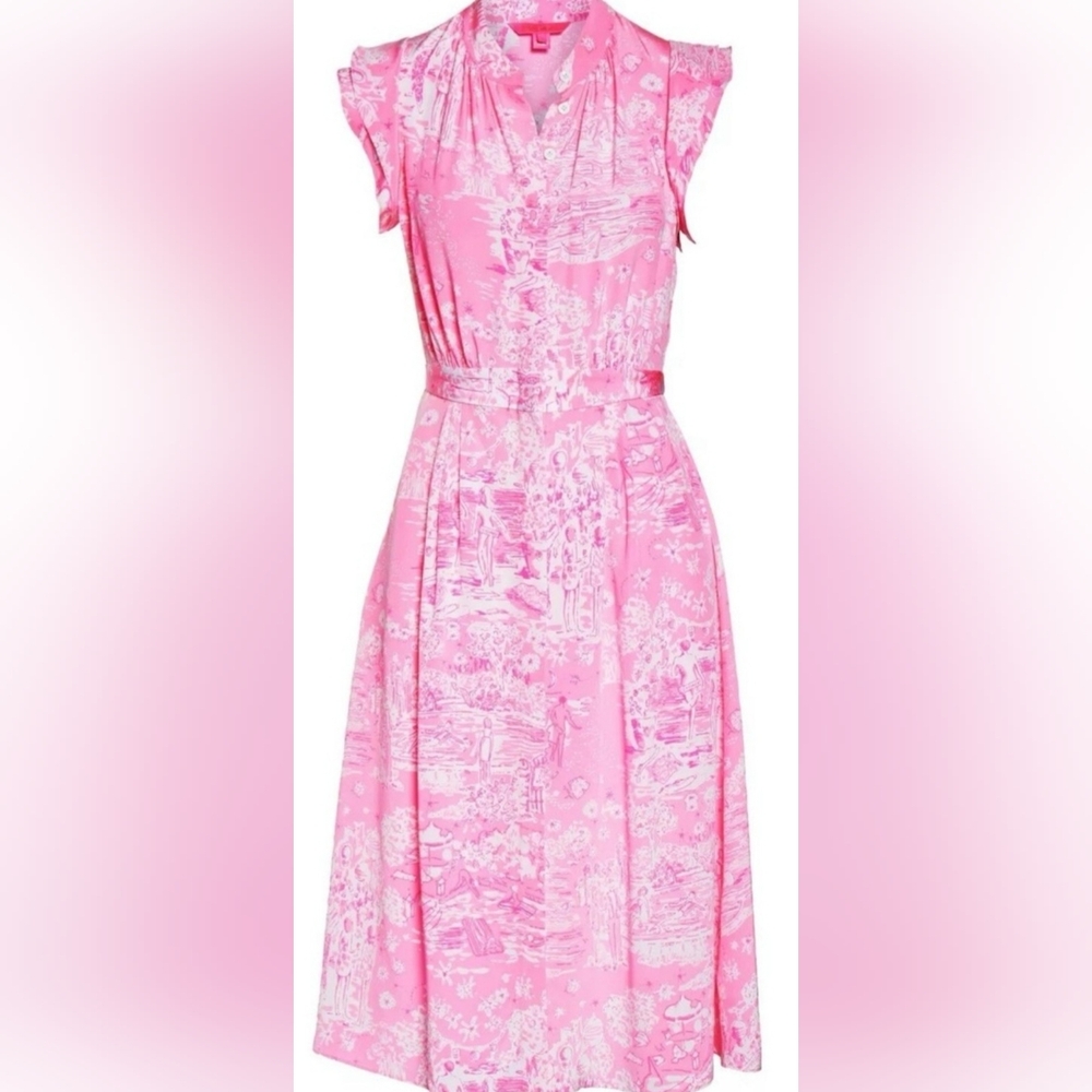 Lilly Pulitzer Palm Beach Silk Chiffon Midi Dress Skinny Dipping Dress Size 16